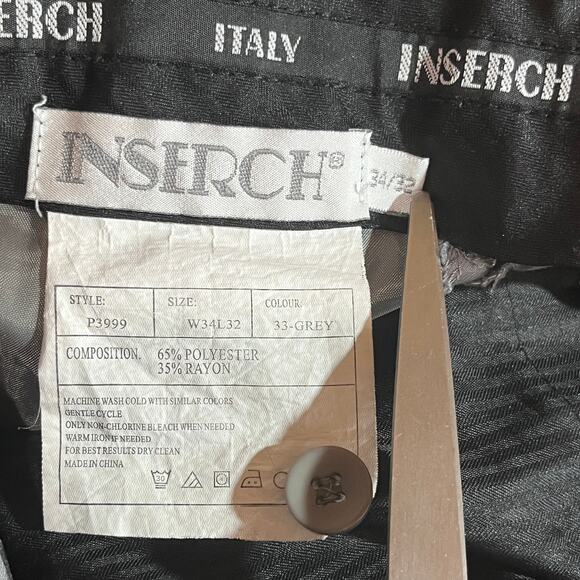 Inserch Super‎ 120s Fratelli Dress Pants Mens 34X32 Gray Flat Front Straight Leg - Picture 6 of 9